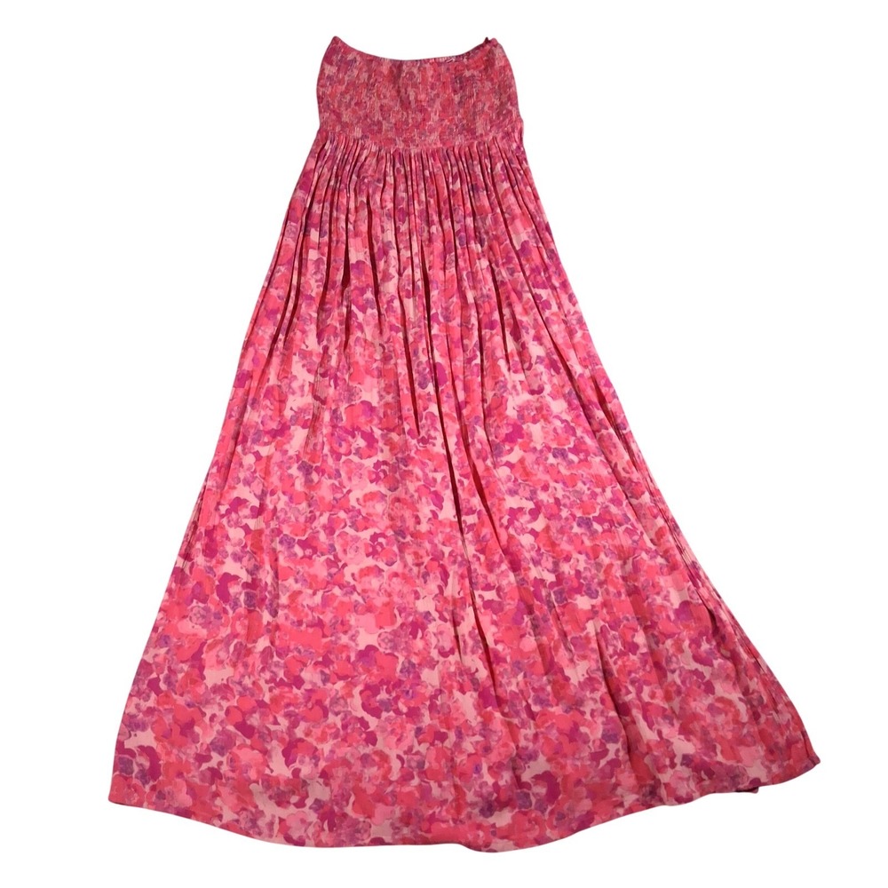 Roan + Ryan Pink Purple Floral Smocked Bodice Strapless Maxi Sun Dress Large
